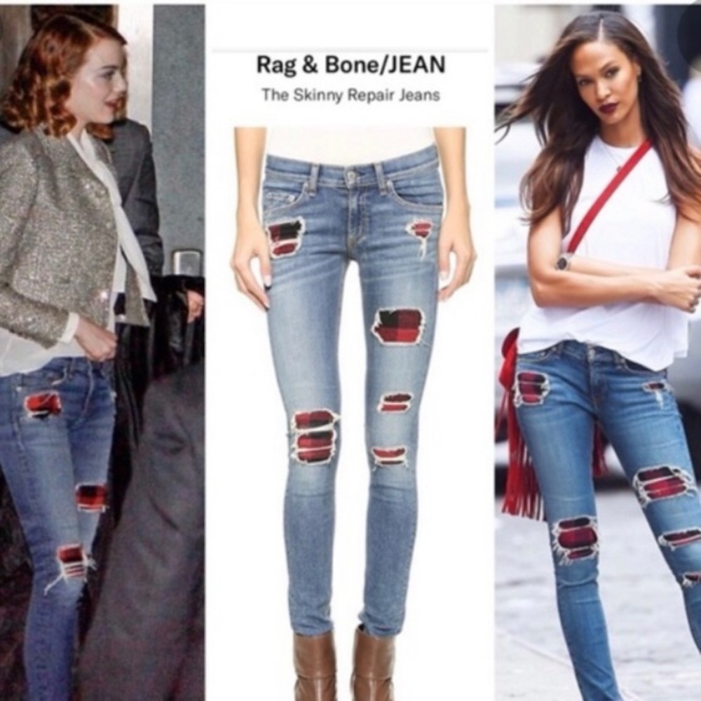 RAG & BONE Skinny Sloan Repair Red Flannel Patch Jeans 27